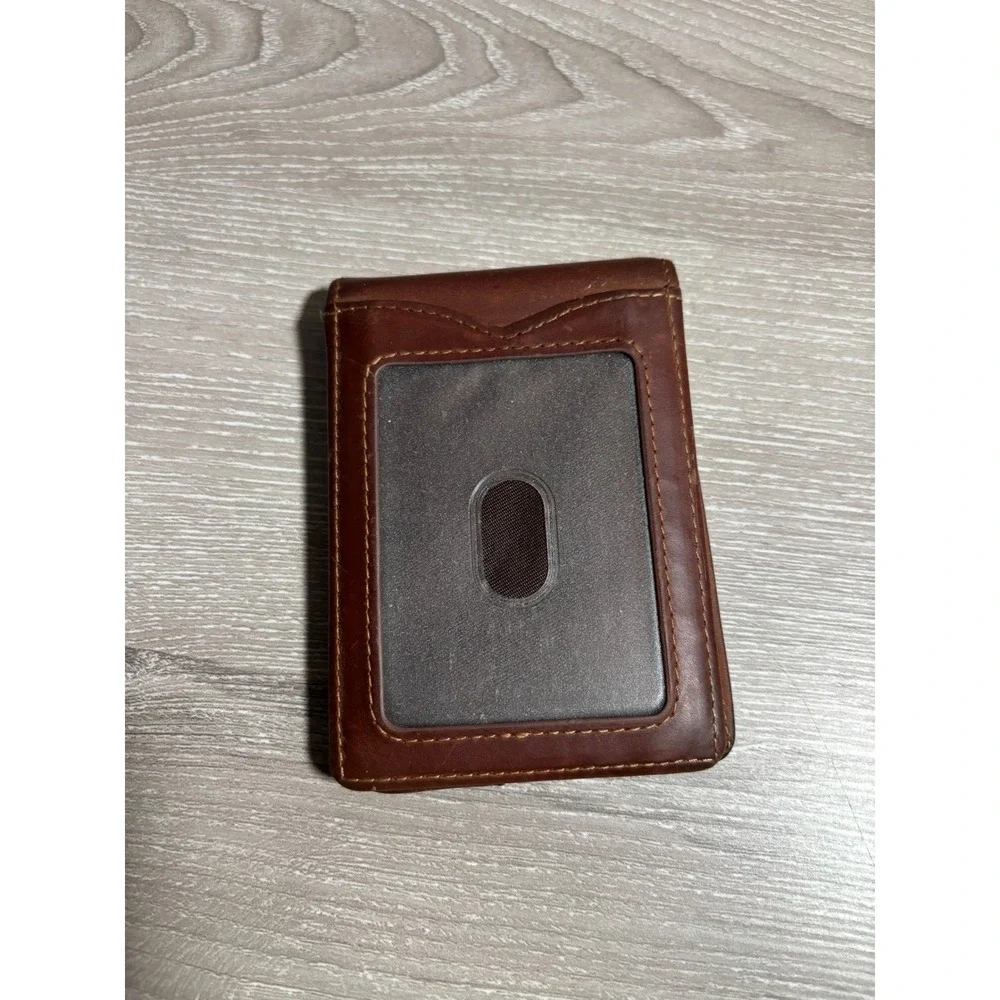 Kinzd Mens Brown Leather Bifold Money Clip Wallet with ID Window Minimalist